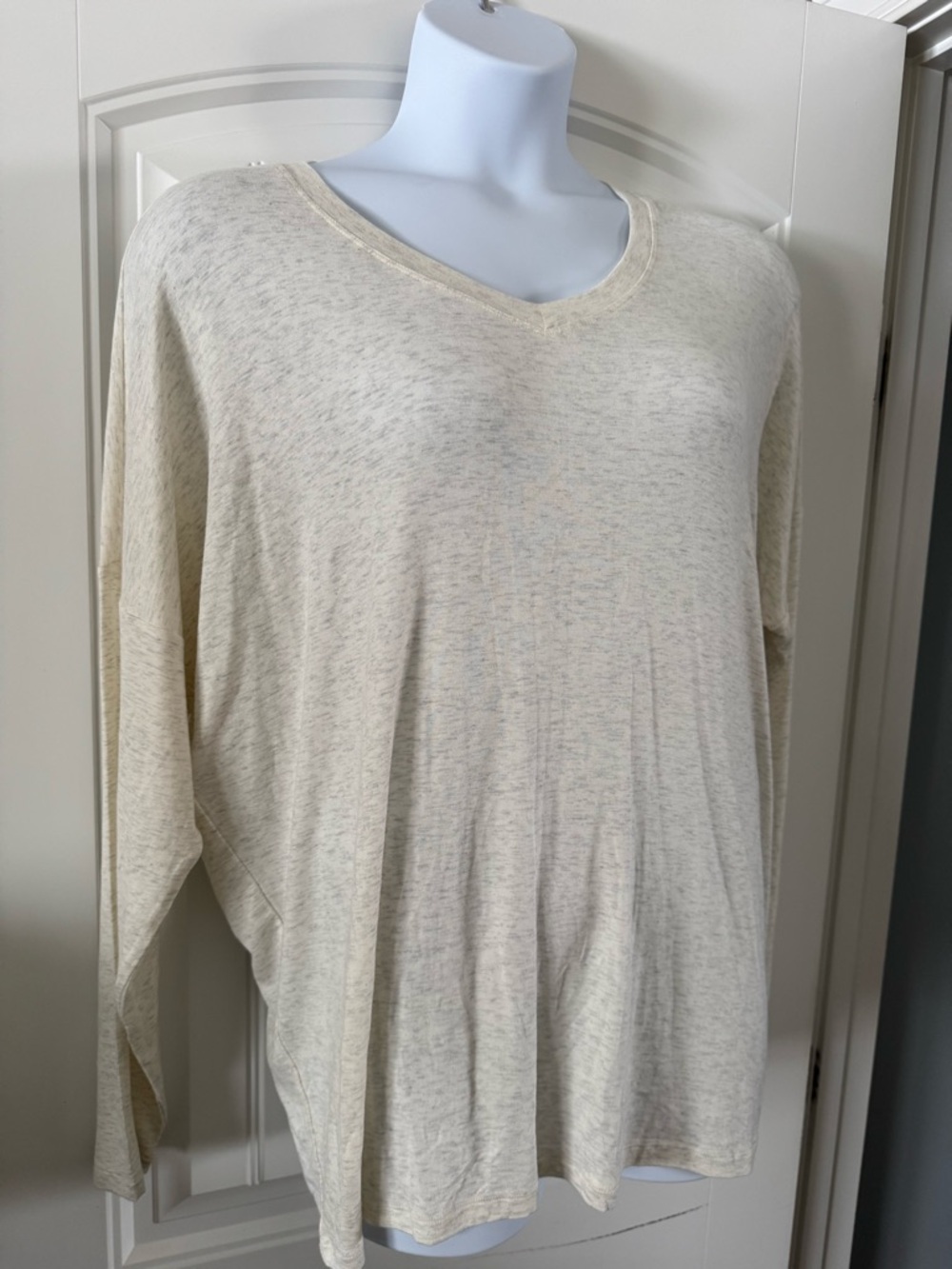 CAbi Cream Heather V-Neck Long Sleeve Top